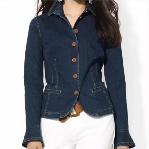 Lauren Ralph Lauren size 6 Peplum Denim Jacket - Picture 1 of 16